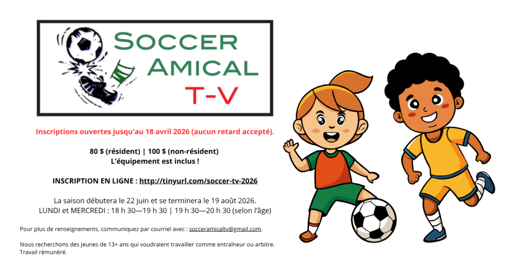inscriptions ouvertes jusqu'au 18 avril 2026 (aucun retard accepté). 80 $ (résident) 100 $ (non résident) l’équipement est incl